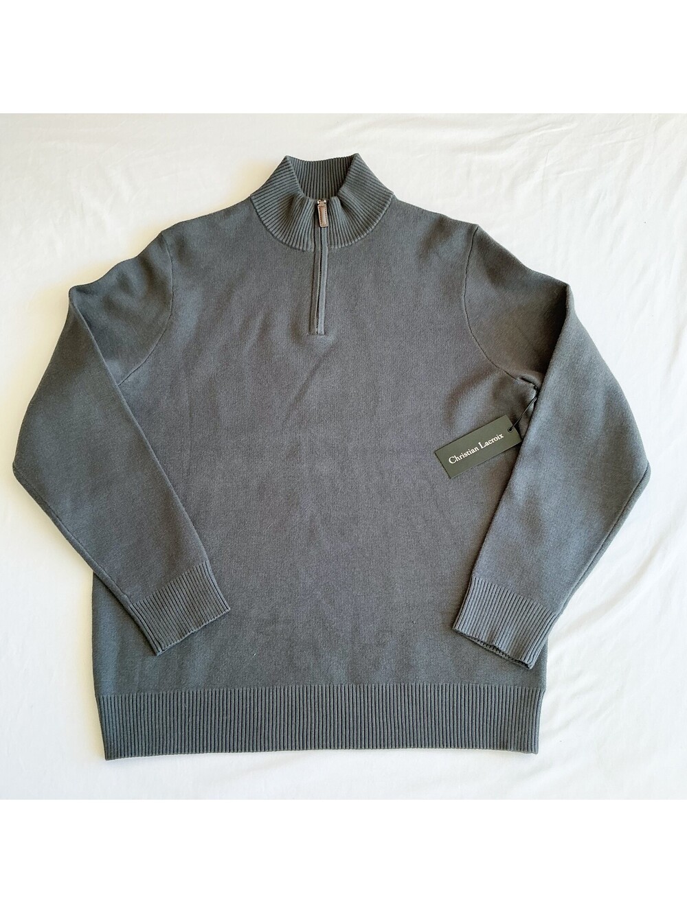 Christian Lacroix Gray Half Zip Sweater Minimalist Pullover Long Sleeve Size L